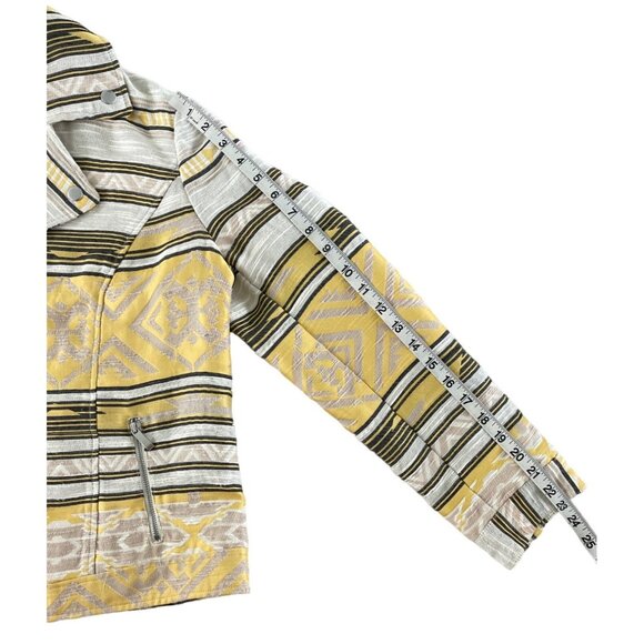 Chico’s Aztec Jacquard Moto Jacket Yellow Southwest Zip Lined Size 1 Medium $139 - Picture 9 of 15